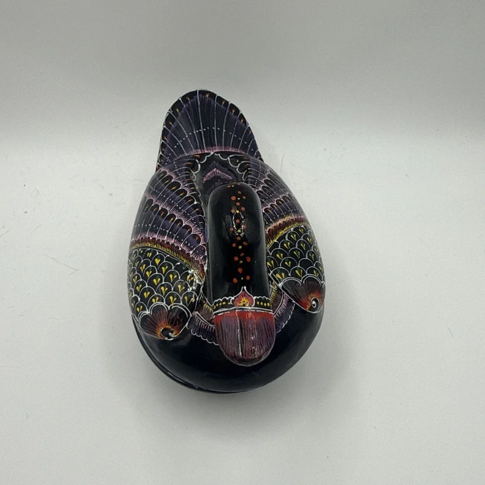 Black Lacquer Wooden Duck Trinket Box Hand Painted Thailand 5